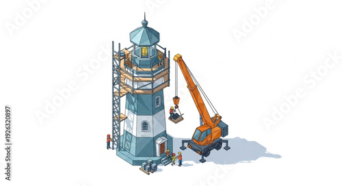 Lighthouse Under Construction with Crane.