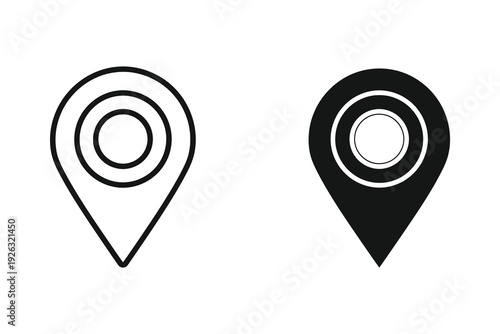 Map Location Pin Icon Set - Outline and Filled Styles for Navigation & POI