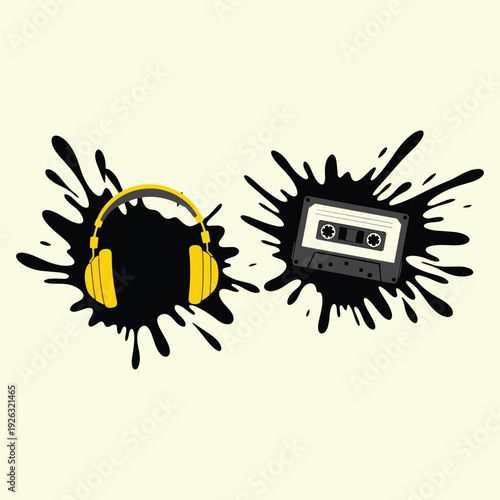 Retro audio cassette tape isolated on white background with vintage music and analogue sound style vector illustration t shirt design.