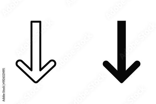 Simple Down Arrow Icon Set - Outline and Filled UI Elements for Direction
