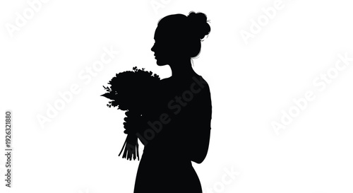 beautiful woman holding flowers in a vector graphic silhouette illustration design