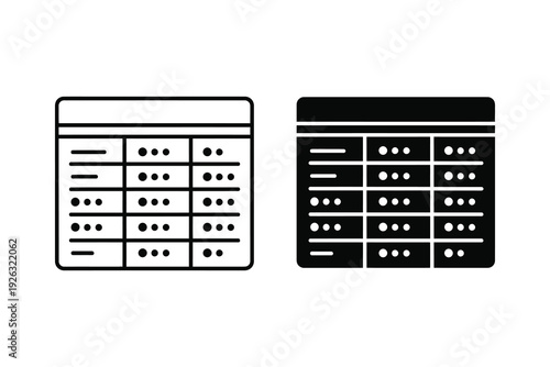 Black and White Table or Grid Layout Icon for Data, Spreadsheets and Organization