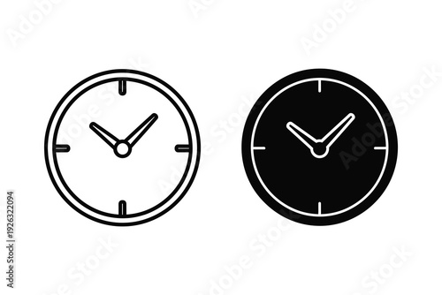 Minimalist Black and White Clock Icon - Time, Schedule, Deadline, and Appointment Symbol