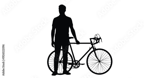 Man standing with a modern bicycle in a simple vector illustration design