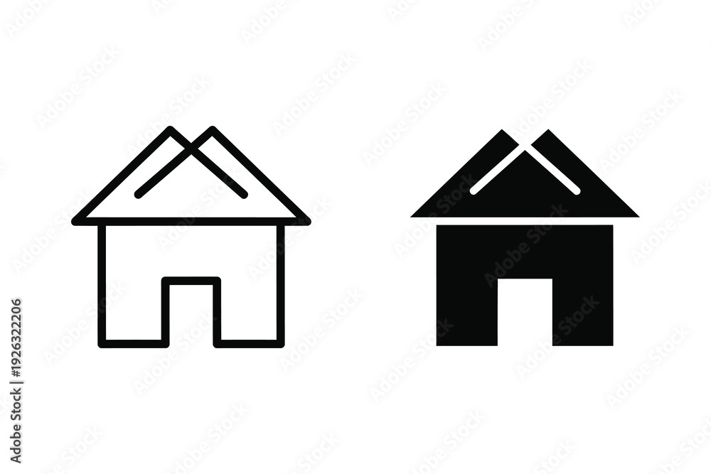 Fototapeta premium Modern House Home Icon in Outline and Solid Black Styles for Real Estate and UI/UX Design