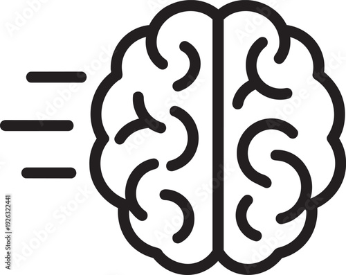 Brain icon with speed motion lines symbolizing fast processing and rapid thinking artificial intelligence performance capabilities