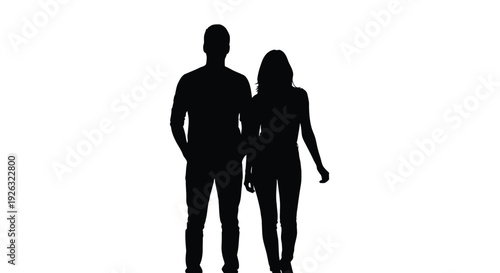 Man and woman standing together in a vector silhouette illustration on white background