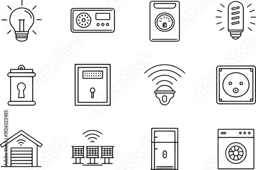 Illustrations of various household utilities and electronic devices