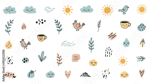 Cute Hand Drawn Elements Collection for Kids and Nature Lovers.