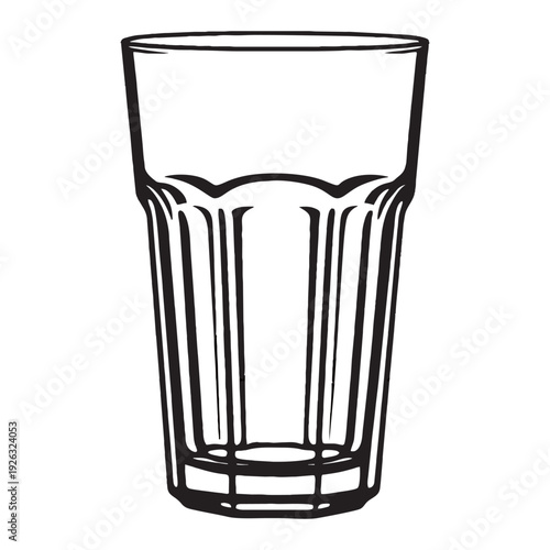 Minimalist Drinking Glass Line Art - Clear Water Glass Vector Icon - Simple Beverage Glass Outline