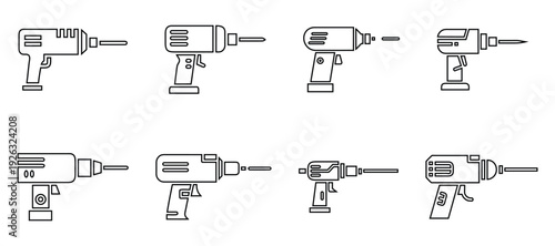 Drill machine line icon vector set, hand drill icon symbol maintenance tools outline vector illustration