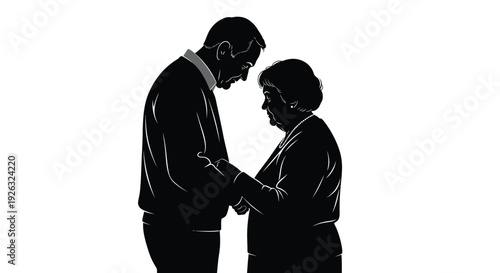 Elderly man and woman tenderly holding hands in a heartwarming vector illustration design