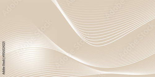 An abstract background featuring smooth, flowing beige waves and delicate, intersecting white lines creating a sense of gentle movement and modern elegance, perfect for subtle design projects