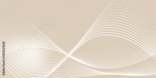 An abstract background featuring smooth, flowing beige waves and delicate, intersecting white lines creating a sense of gentle movement and modern elegance, perfect for subtle design projects
