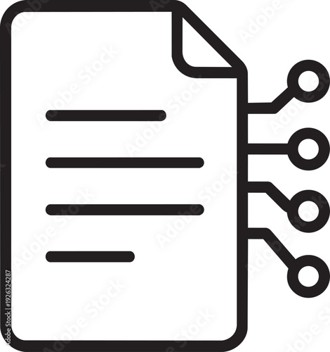 Document file icon with circuit board traces attached symbolizing digital data management and smart contract technology systems