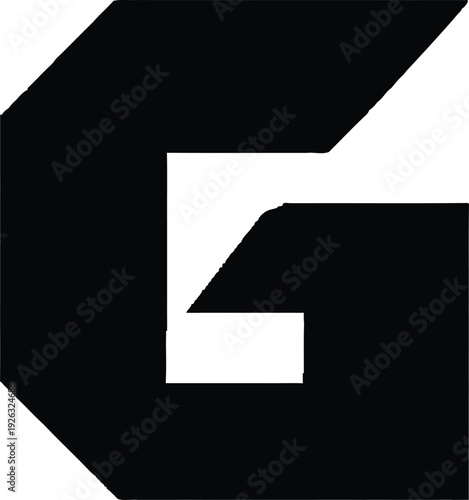 A stylized black and white logo featuring a geometric design