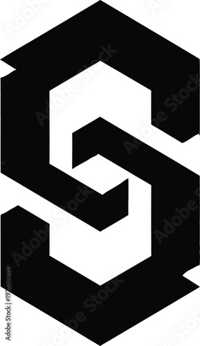 Black and white logo with stylized letter s in a hexagon