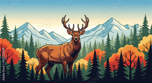 Majestic Deer in Autumn Forest Landscape.