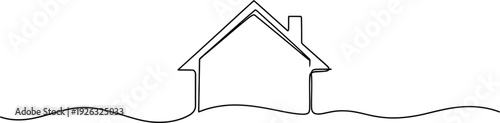 Simple line drawing of a house on wavy ground