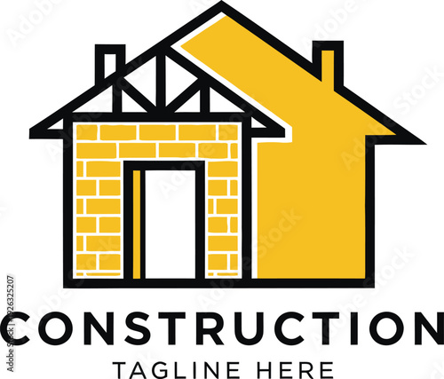 Construction company logo with yellow brick house
