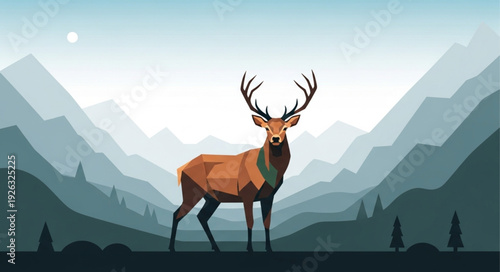 Majestic Deer Standing in Mountains.