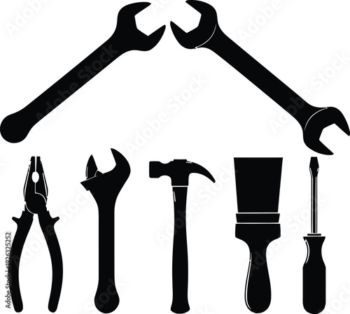 Silhouette of tools forming a house shape