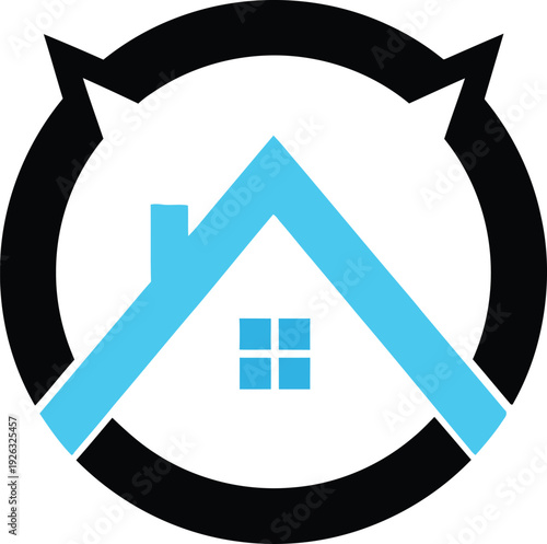 Cat house logo with blue roof and windows