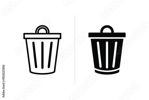 Trash Can Icon Set: Line and Silhouette for Deletion and Waste