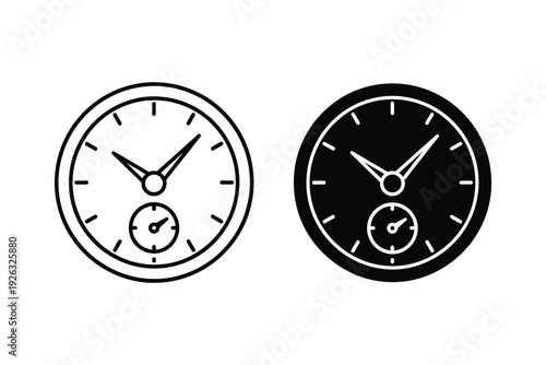 Analog Watch Icon Set: Timekeeping in Outline and Silhouette
