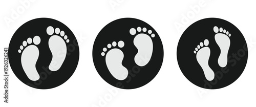 Flat vector footprint icon in circular frame isolated on a white background are used in digital and print media and Representing podiatry services. EPS 10.