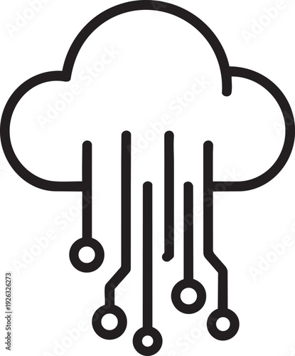 Cloud computing icon with circuit connections dropping down representing cloud based artificial intelligence services and data storage