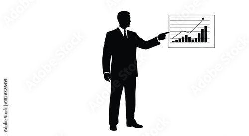 Businessman presenting a chart with a rising graph indicating business growth and success