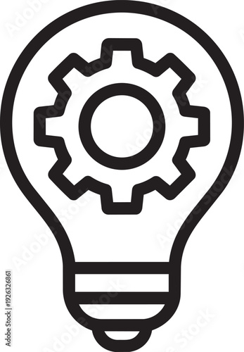 Lightbulb icon with a gear filament representing innovative technical ideas and mechanical invention concepts in engineering