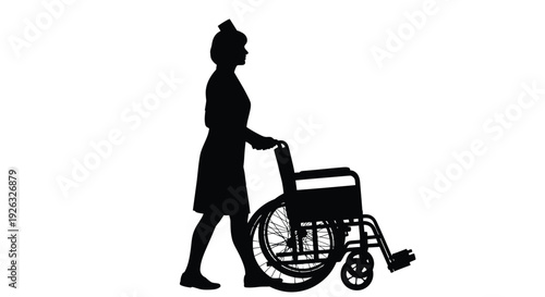 Nurse pushing a patient in a wheelchair in a simple vector illustration design
