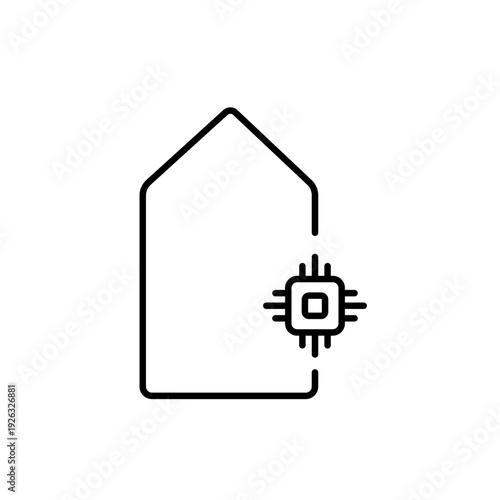 A vector icon representing automated content tagging using AI, with a tag label and chip, created in line style with editable stroke