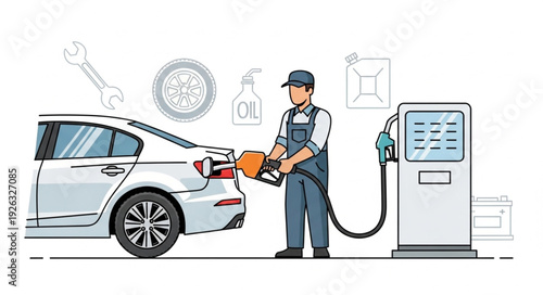 Man Refueling Car at Gas Station.