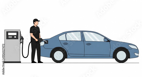 Man Refueling Car at Gas Pump.