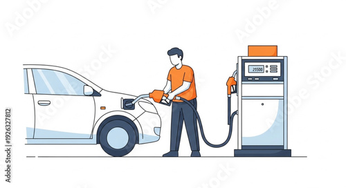 Man Refueling Car at Gas Station.