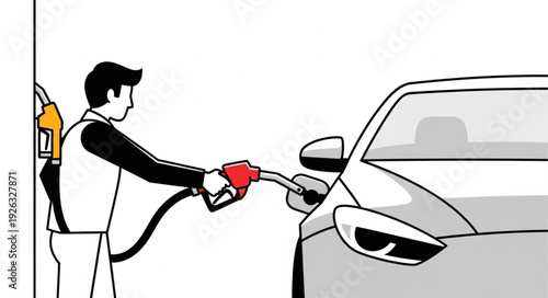 Man Refueling Car at Gas Station.