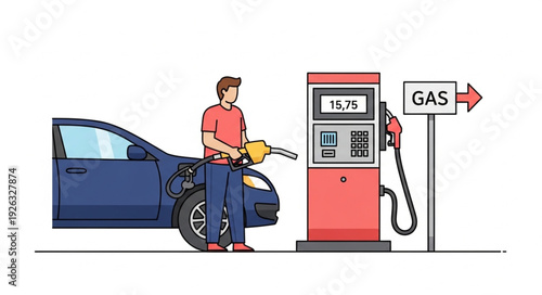 Man Refueling Car at Gas Station.