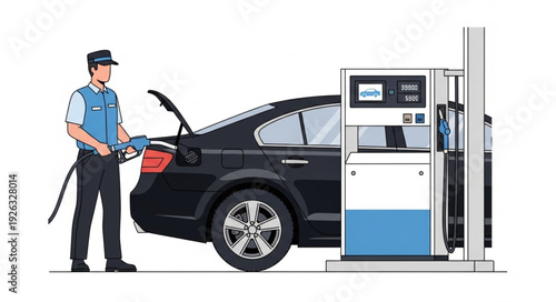 Man Refueling Car at Gas Station.