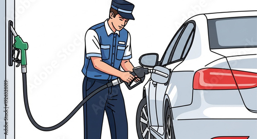 Man Refueling Car at Gas Station.