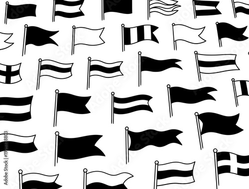 Waving Flag Silhouette Collection, Banner and Signal Icon Set