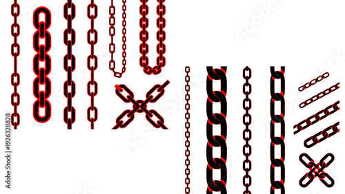 Monochrome set different type of metal chains in silhouette style