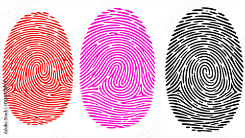 Set of detailed black fingerprint vector icons with various spiral lines and patterns on white background isolated
