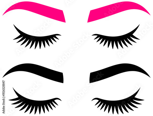 Woman Eyelashes and Eyebrows Silhouette Icon Set