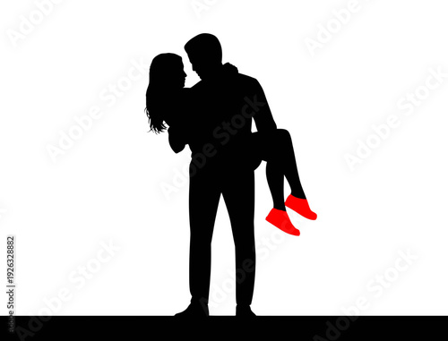 Romantic silhouette vector illustration of a man carrying a woman embracing embrace love couple romance silhouette vector