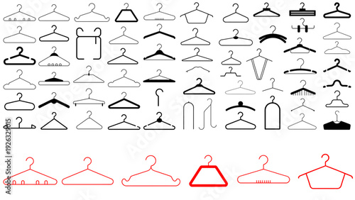 Different clothes hanger silhouette collection. Vector illustration