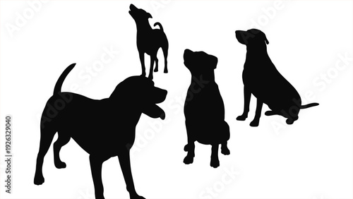 Pet dog pose silhouettes set isolated flat vector illustration on white background