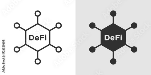DeFi Icon representing decentralized finance, blockchain technology, and crypto financial systems. Stroke, filled, and colored vector illustration.
